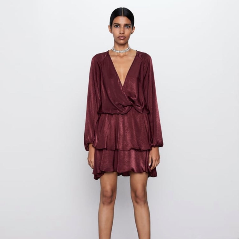 Zara Satin Ruffled Effect Dress